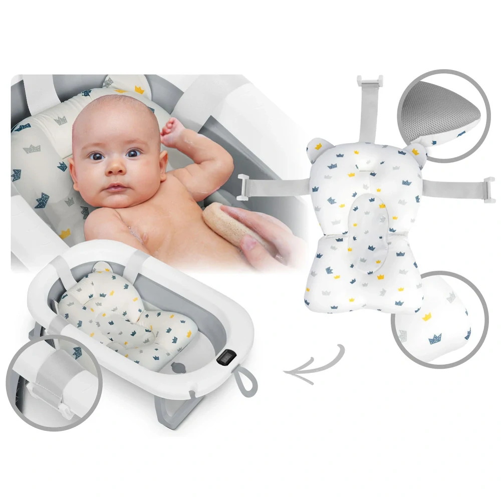 Skládací vanička pro děti a kojence s teploměrem a vložkou bílo-růžová