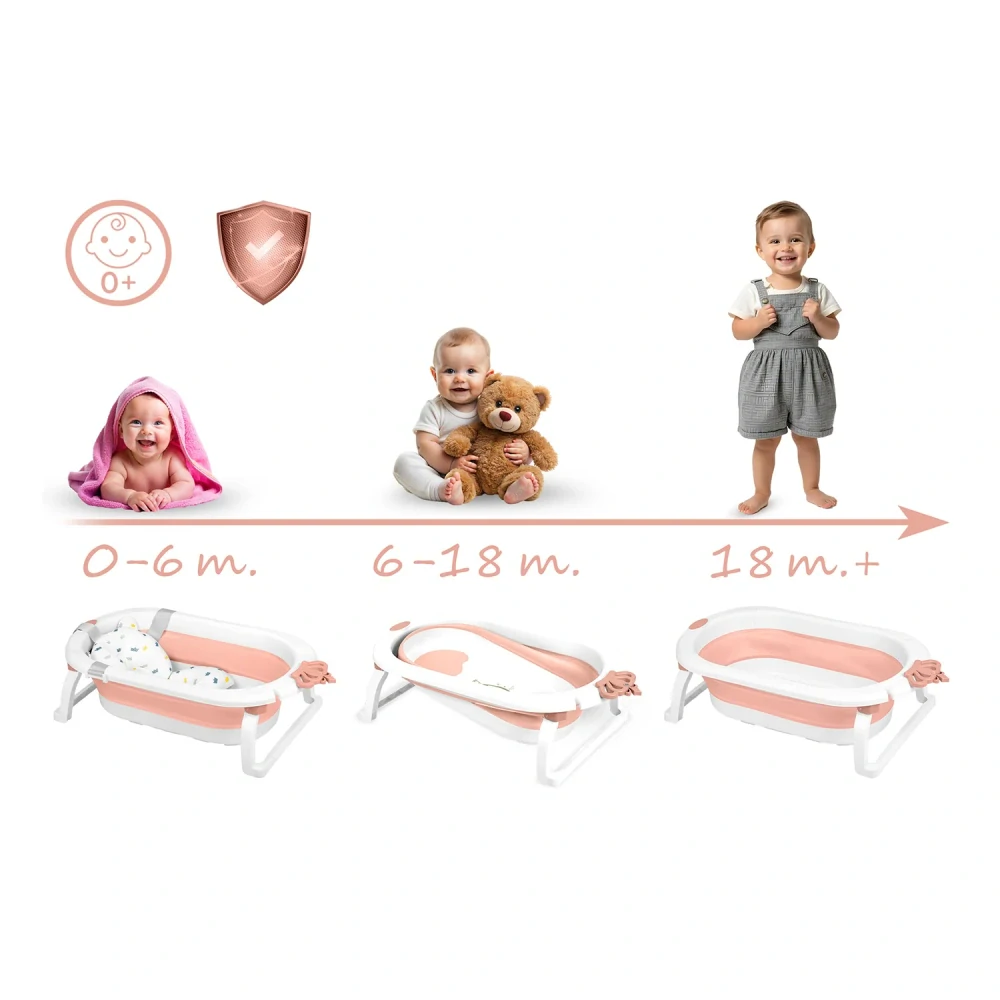 Skládací vanička pro děti a kojence s lehátkem bílo-růžová