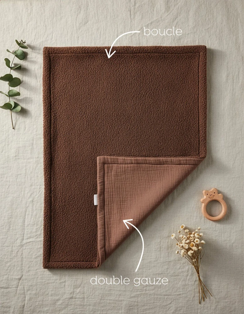 Dětská luxusní vyteplená deka Cotton Muslin & Bouclé hnědá