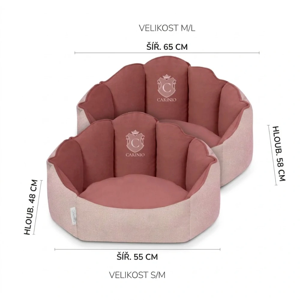 Kvalitní pelíšek ve tvaru mušle pro mazlíčky Carinio Shell Blush vel. S/M