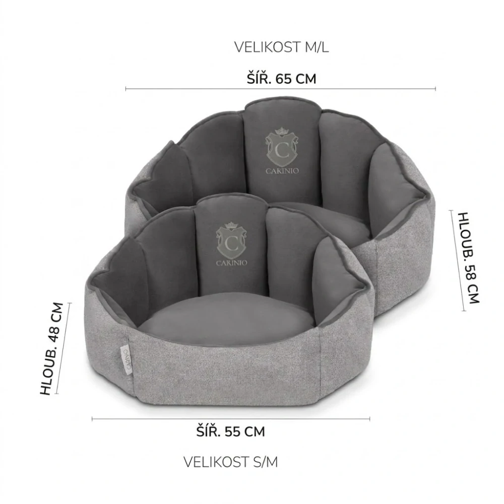 Kvalitní pelíšek ve tvaru mušle pro mazlíčky Carinio Shell Coal vel. S/M