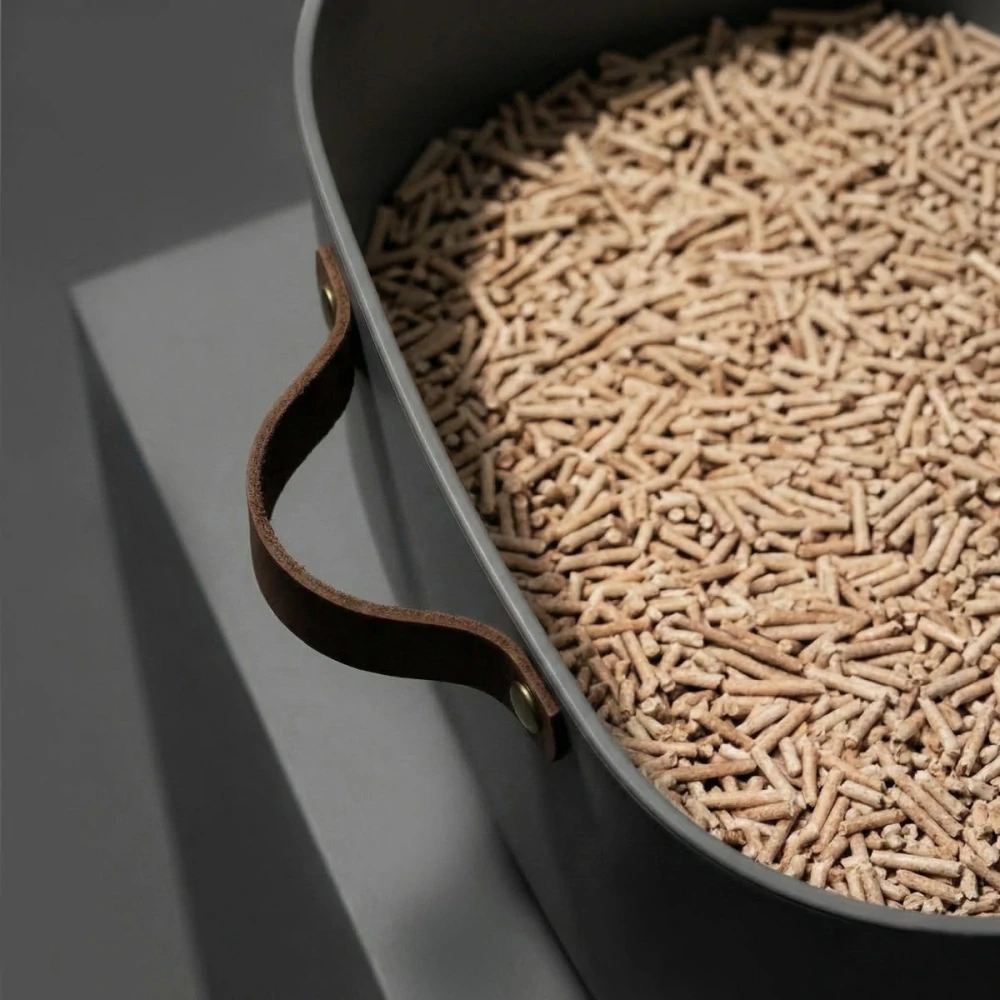 Carinio ROH otevřená toaleta pro kočky s koženou rukojetí a lopatkou - šedá