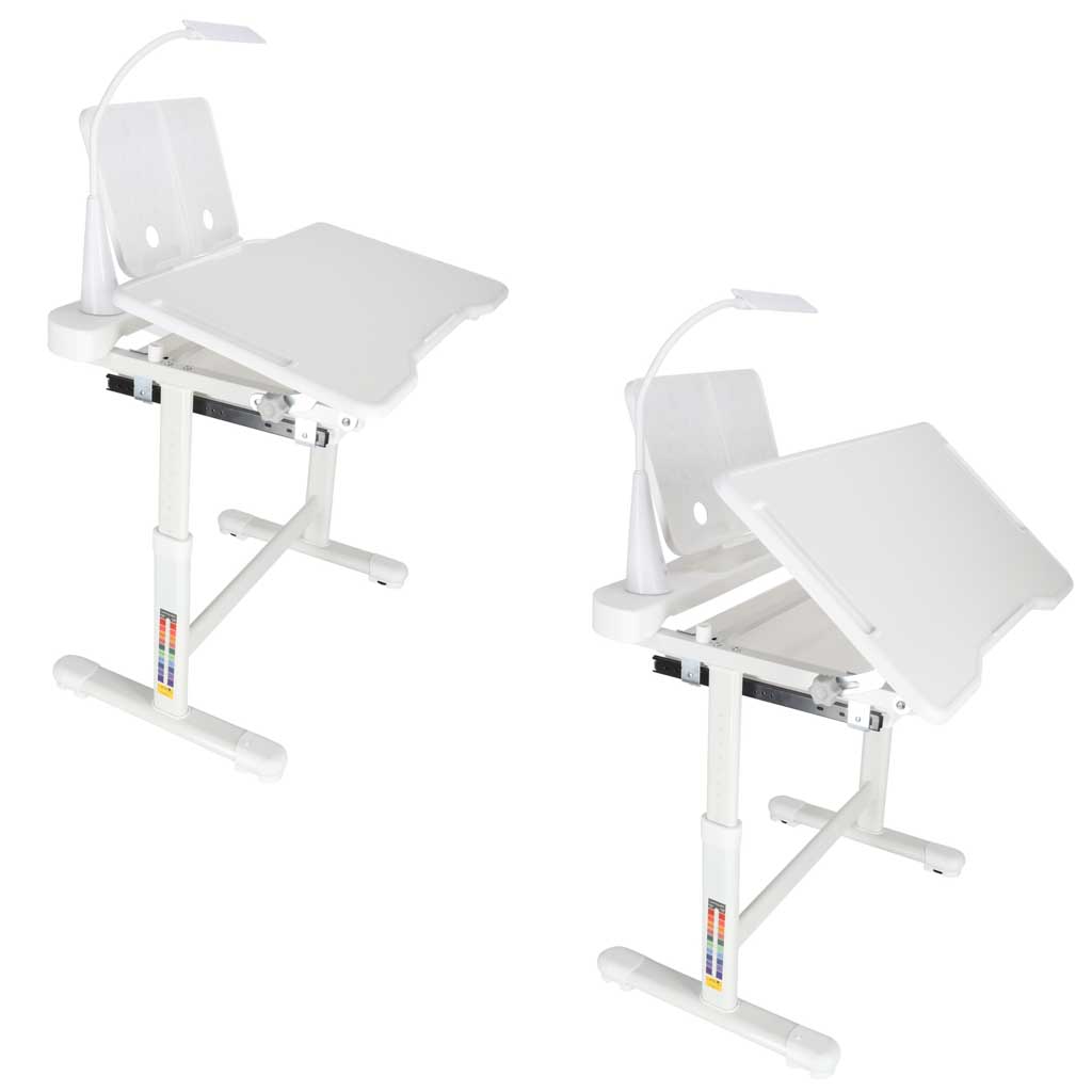 Ergonomický dětský psací stůl s nastavitelnou výškou, židlí a LED lampičkou - bílý