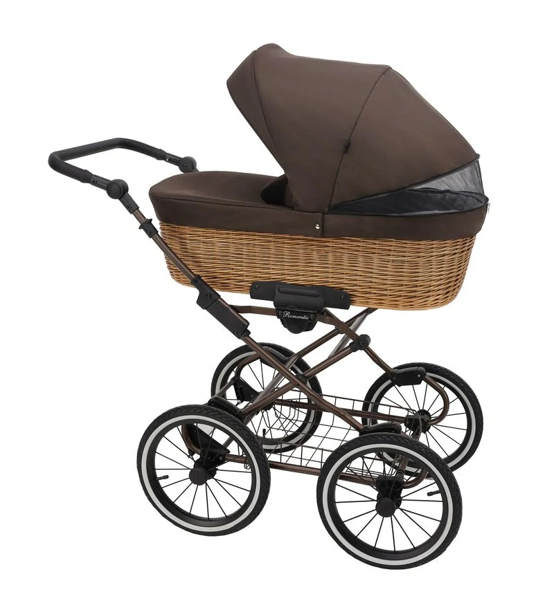 Hluboký retro kočárek ROMANTIC CLASSIC ROM-12 (cappuccino eco kůže)
