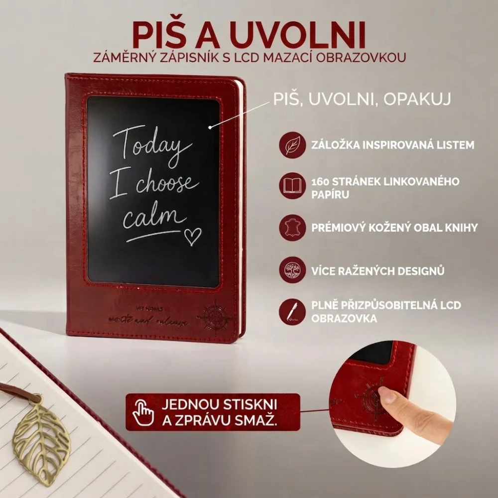 Zápisník s LCD mazací obrazovkou kožený - Hnědý