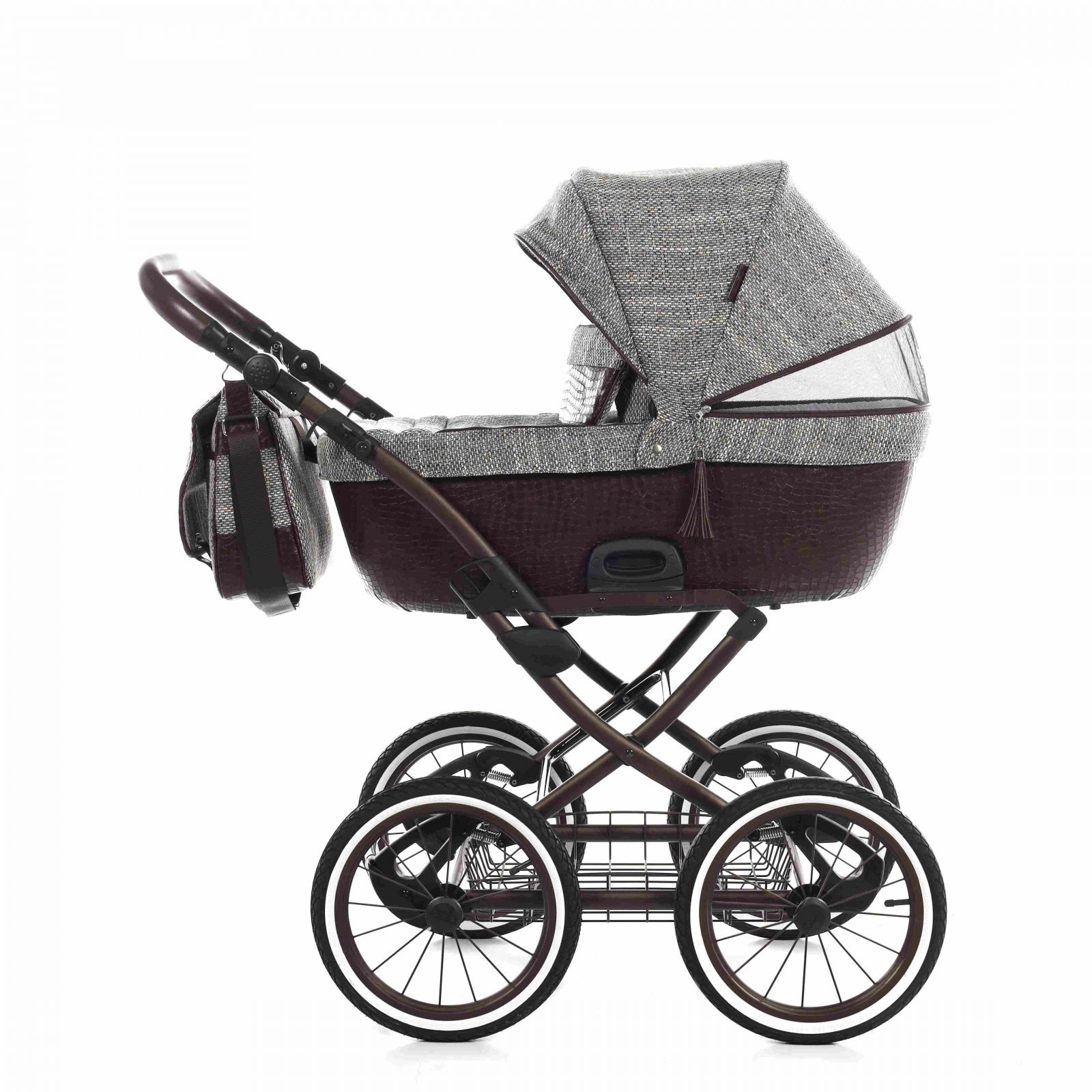 Kombinovaný luxusní kočárek Jasmíne  Camino Vintage 02H z italské kůže