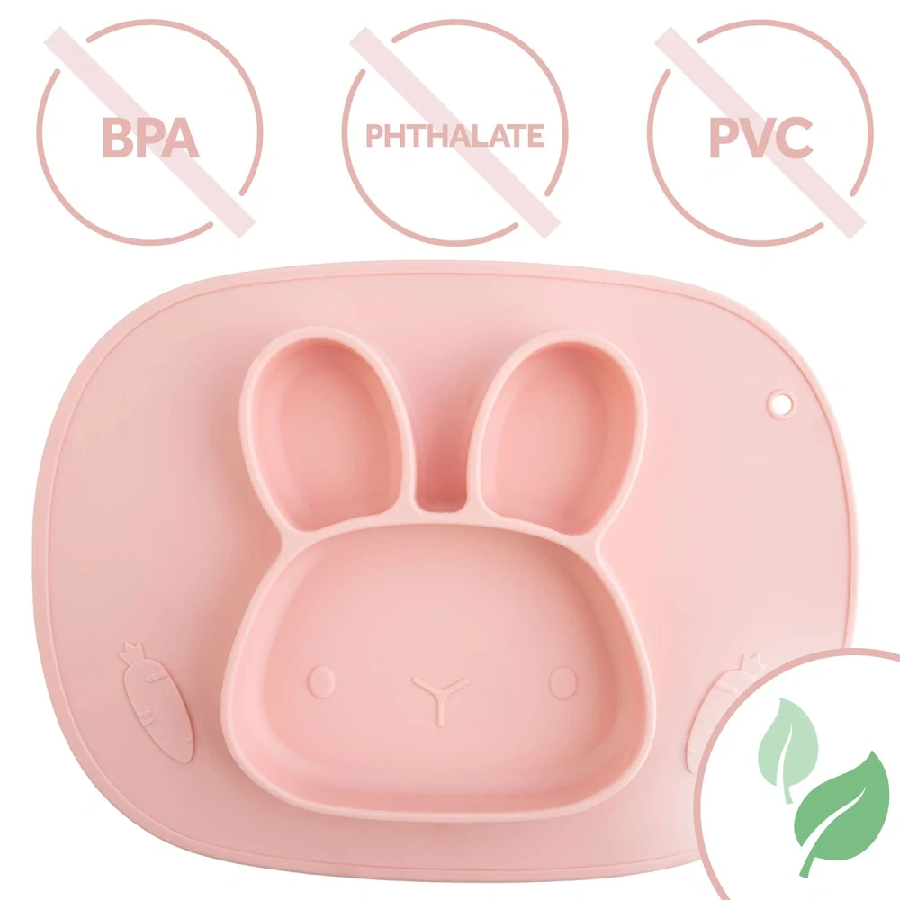 Silikonový dělený talířek 2v1 s víkem Králíček 