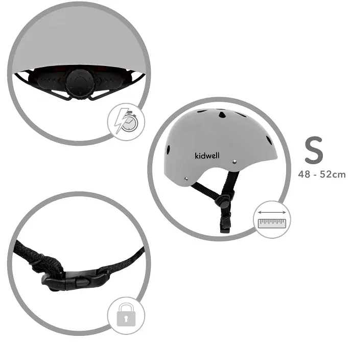 Cyklistická ochranná helma pro děti na kolo, kolečkové brusle a koloběžku vel. S od 48 do 52 cm - šedá grey KIDWELL