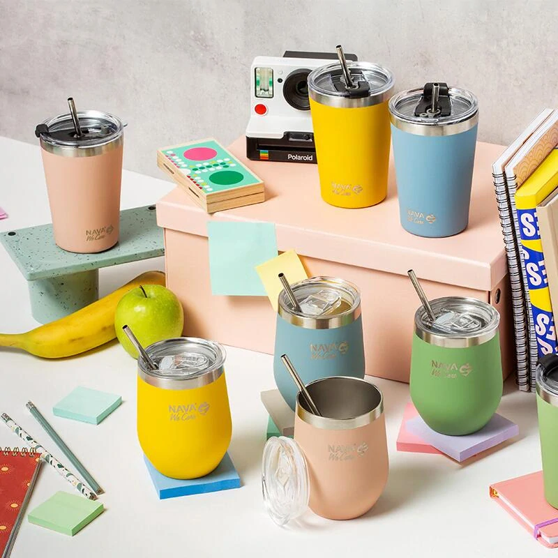 Termohrnek s nerezovymi brčkem NAVA We Care 450ml - black