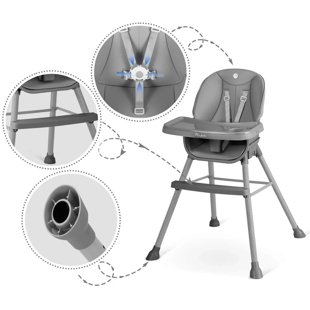 Dětská jídelní židlička Nukido Tilo šedá