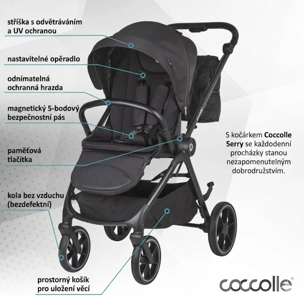 Kočárek Coccolle Serry 2v1 travel system Jat Black