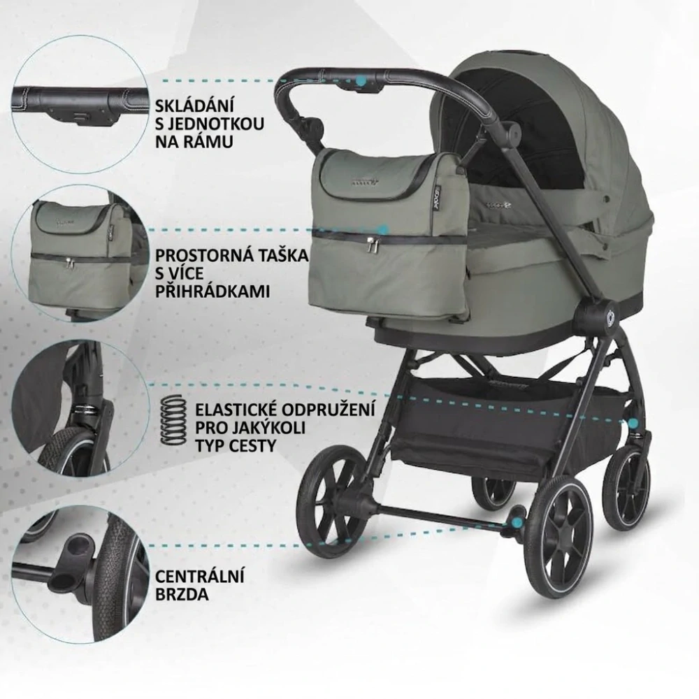 Kočárek Coccolle Serry 2v1 travel system Moss green