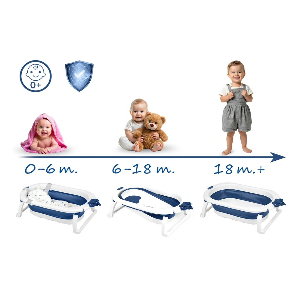 Skládací vanička pro děti a kojence s lehátkem bílo-modrá