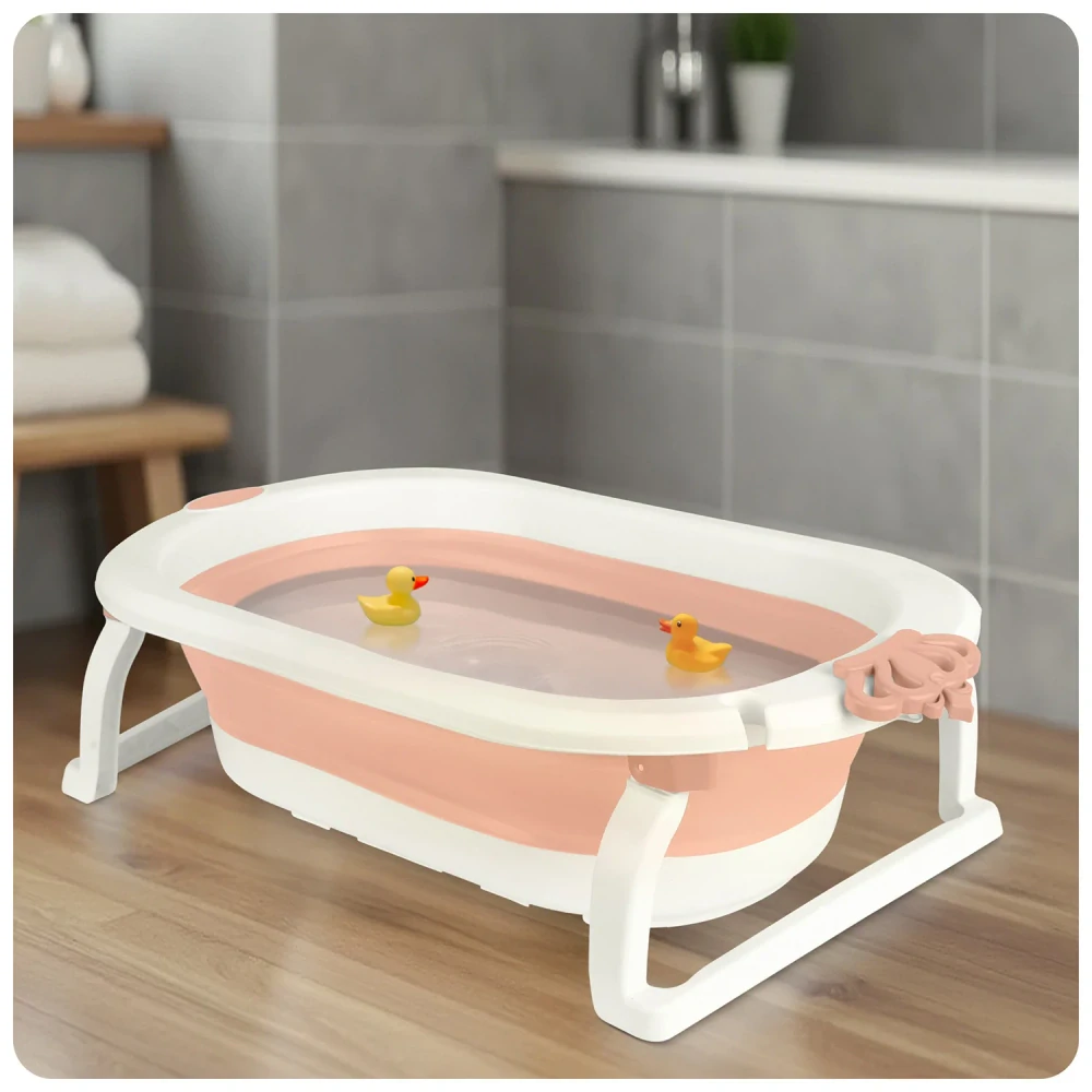 Skládací vanička pro děti a kojence s lehátkem bílo-růžová