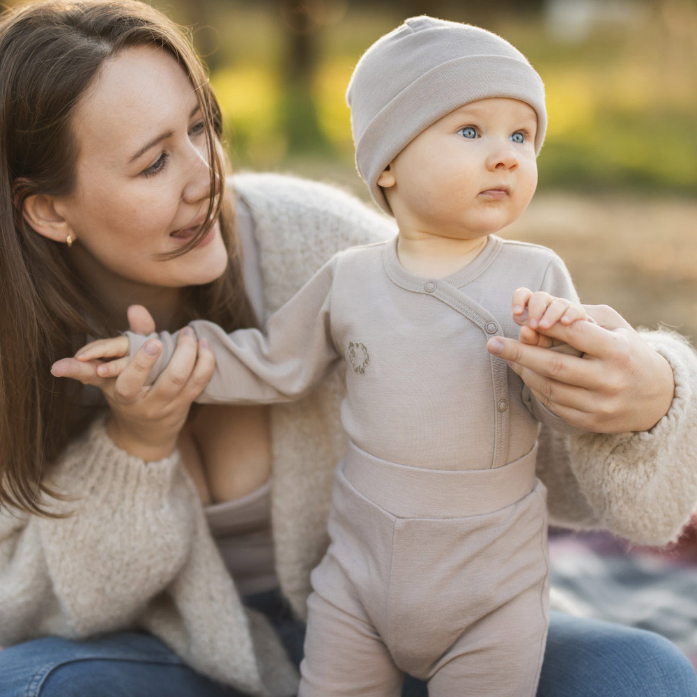 MERINO celopropínací body béžové vel. 56/62