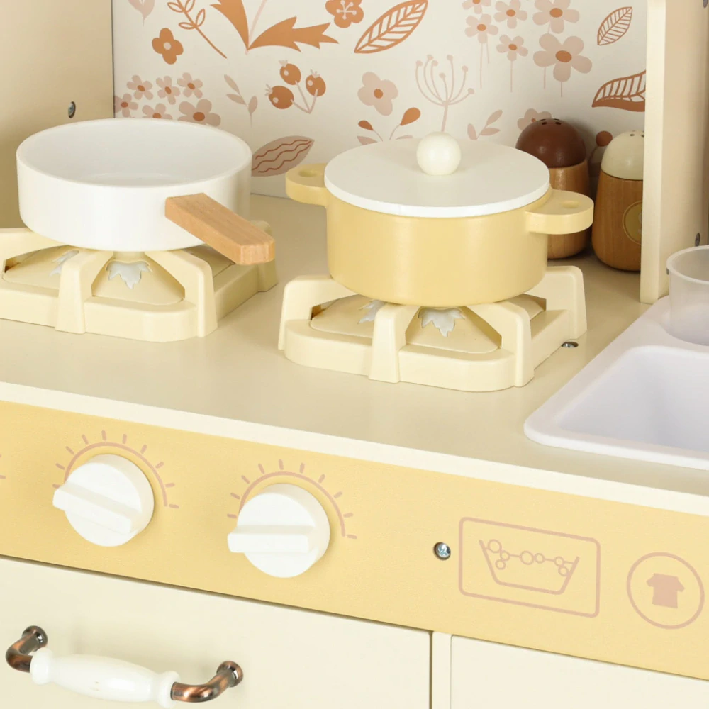 DŘEVĚNÁ KUCHYŇKA PRO DĚTI PASTELOVÁ 90CM - VODA, SVĚTLO, ZVUK