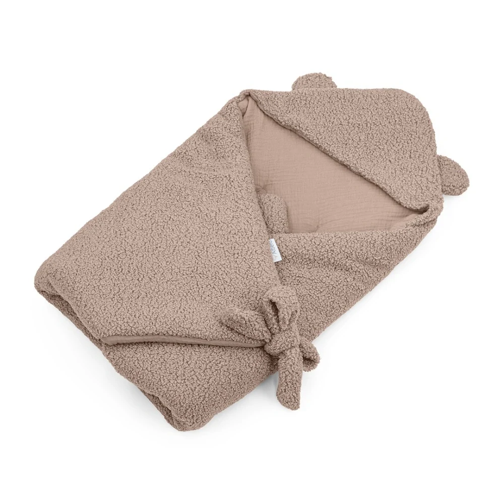 Prémiová Zimní Zavinovací Deka/Fusak do Autosedačky Cotton Muslin & Bouclé karamel