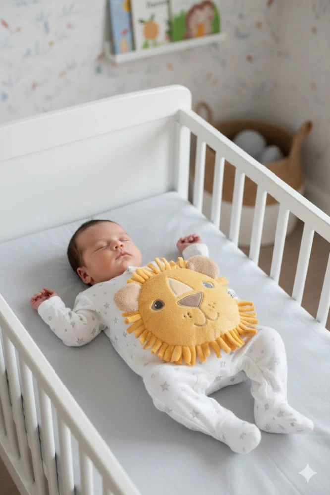 Nahřívací polštářek LVÍČEK LEO na koliku pro miminka - úleva od bolení bříška