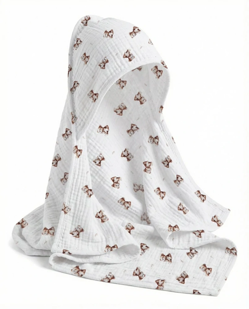 Mušelínová osuška s kapucí Albero Vintage Teddy (80x80 cm)