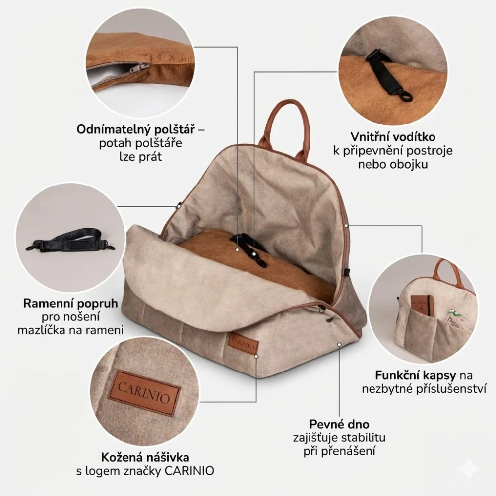 CARINIO AMIS 3v1 Desert - Pelíšek, přepravní taška, autosedačka pro zvířata