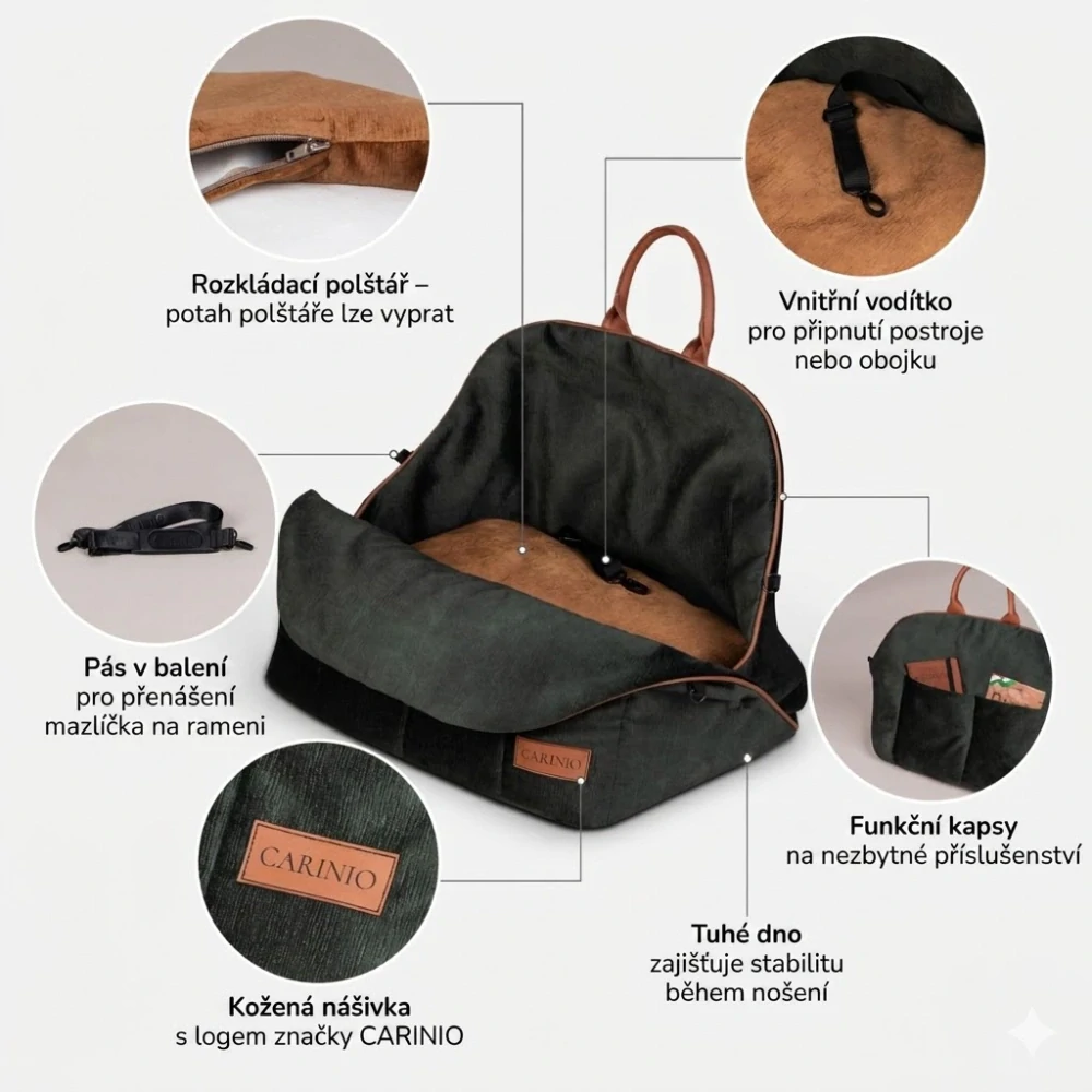 CARINIO AMIS 3v1 Wood - Pelíšek, přepravní taška, autosedačka pro zvířata