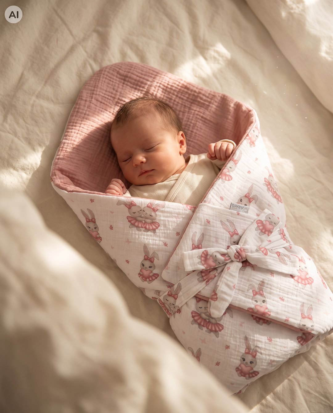 Zavinovačka mušelínová Vintage Bunny Baby – Růžová
