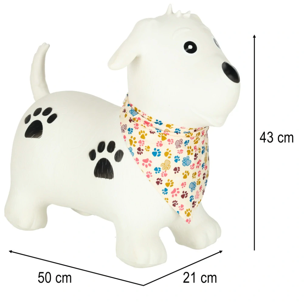 Hopsadlo gumové Pejsek bílý s šátečkem set skákadlo s pumpičkou