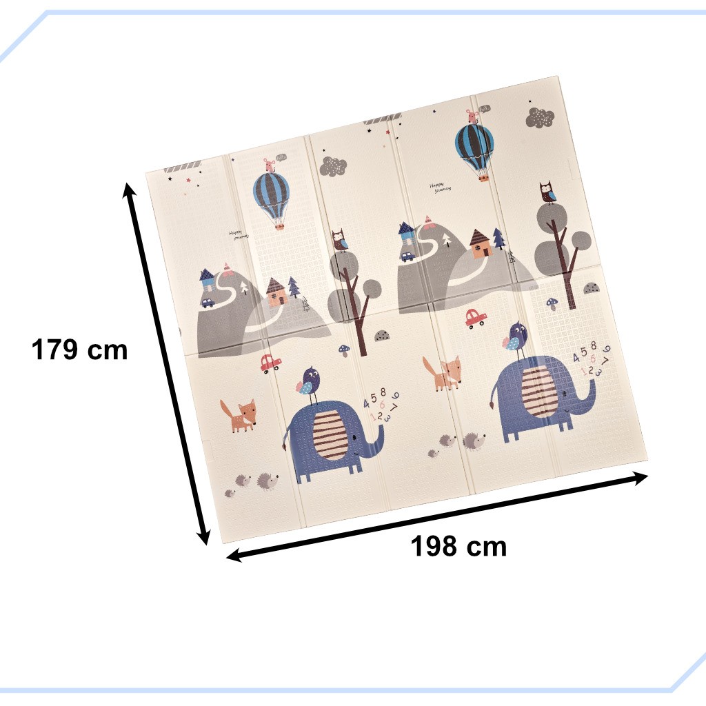 HRACÍ OBOUSTRANNÁ Pěnová vzdělávací podložka 180x200 cm – Sloni a Les / Ulice