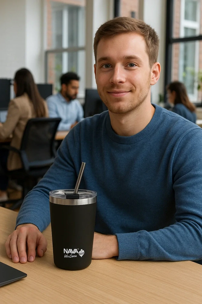 Termohrnek s nerezovymi brčkem NAVA We Care 450ml - black