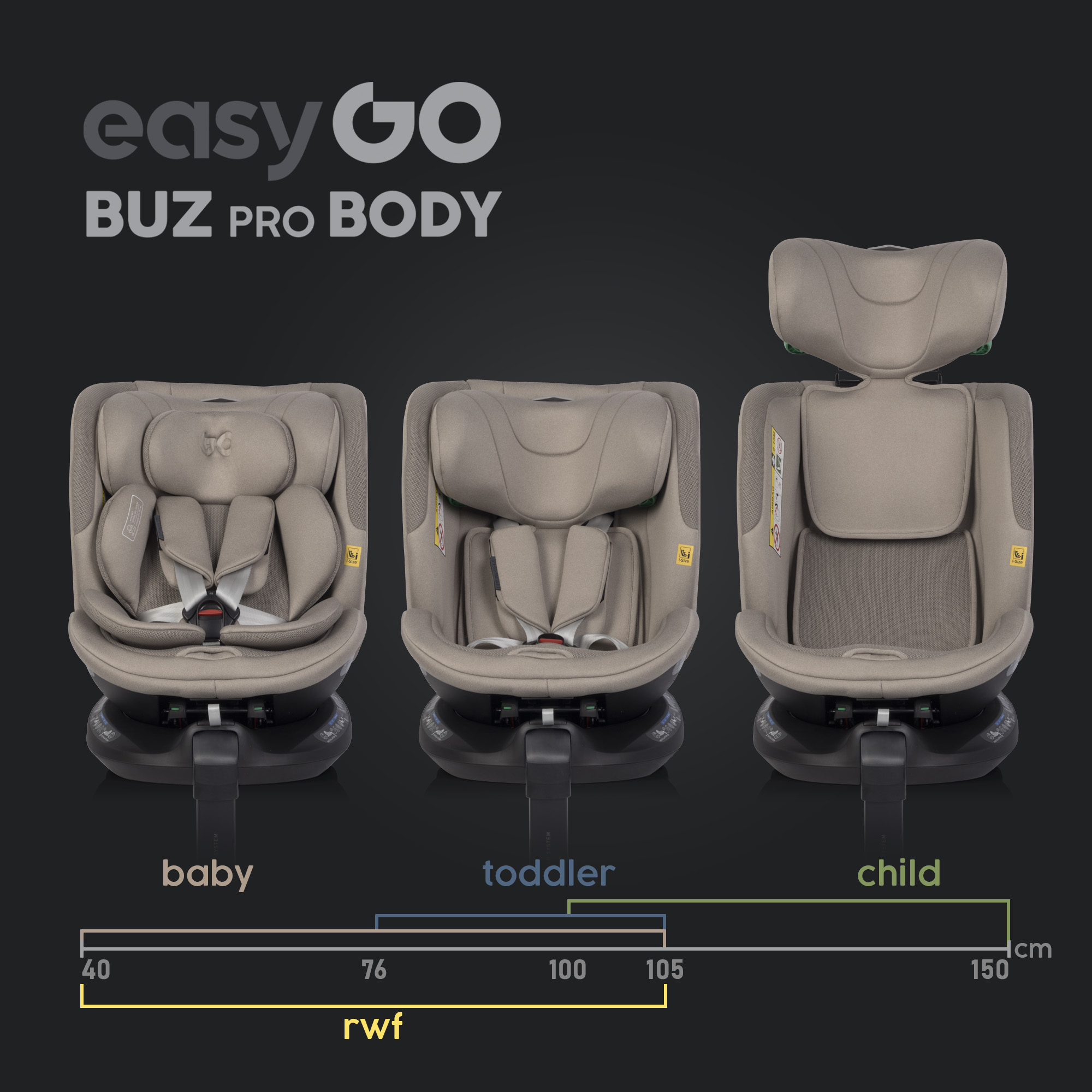 Sada autosedaček EasyGo Buz Pro a Buz Pro Body Taupe 2v1 + otočná báze