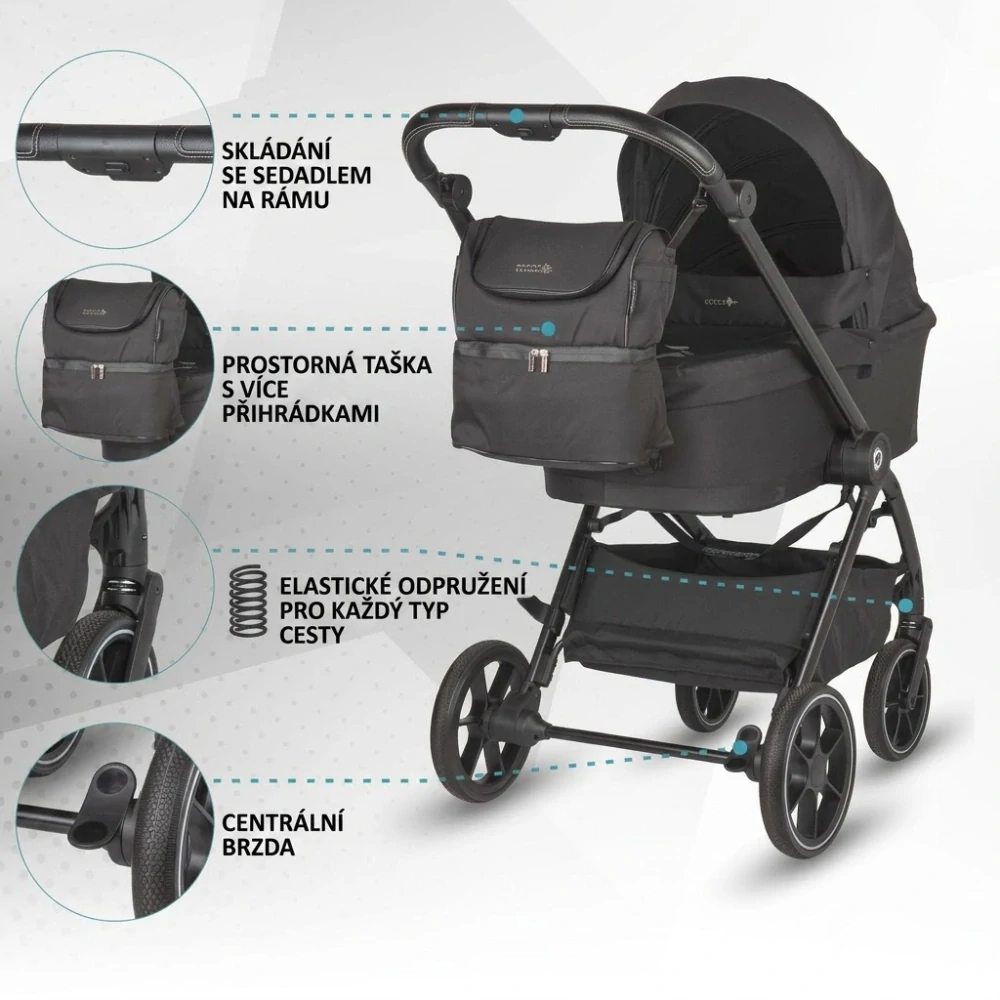 Kočárek Coccolle Serry 2v1 travel system Jat Black