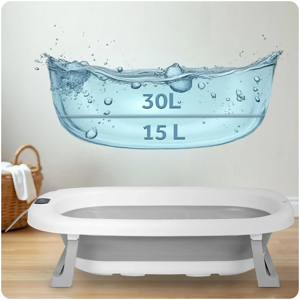 Skládací vanička pro děti a kojence s teploměrem a vložkou bílo-růžová