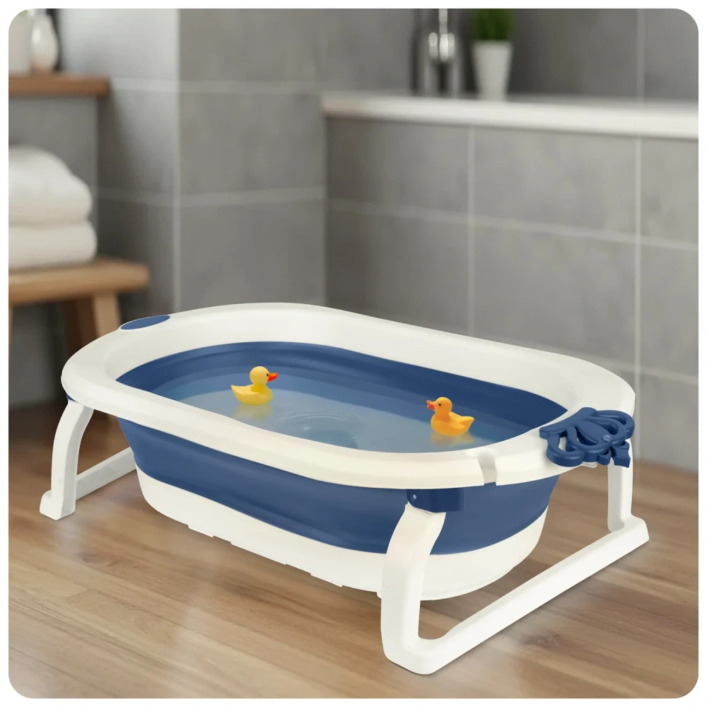 Skládací vanička pro děti a kojence s lehátkem bílo-modrá