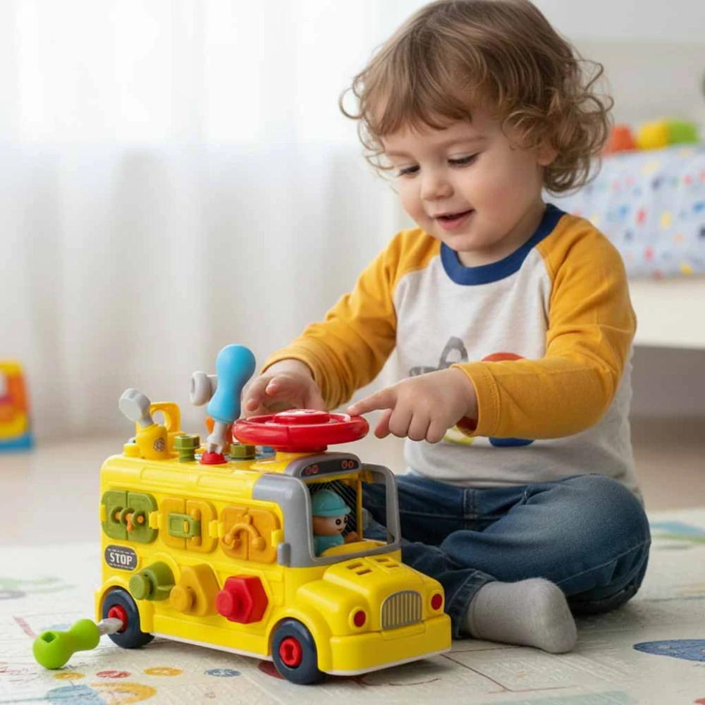 Vzdělávací Manipulační Autobus 50 dílů | Hračka na Šroubování pro Děti 3+ | Sada s Dětským Nářadím 