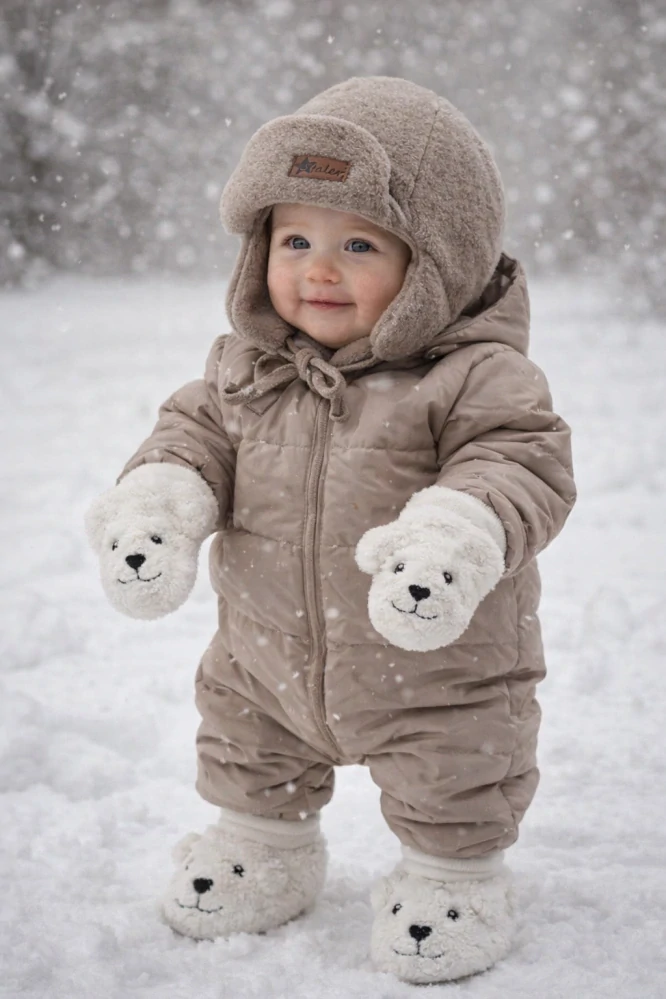 Hřejivé Dětské Capáčky Medvídek Ecru s Mikrofleecem vel. 15/16