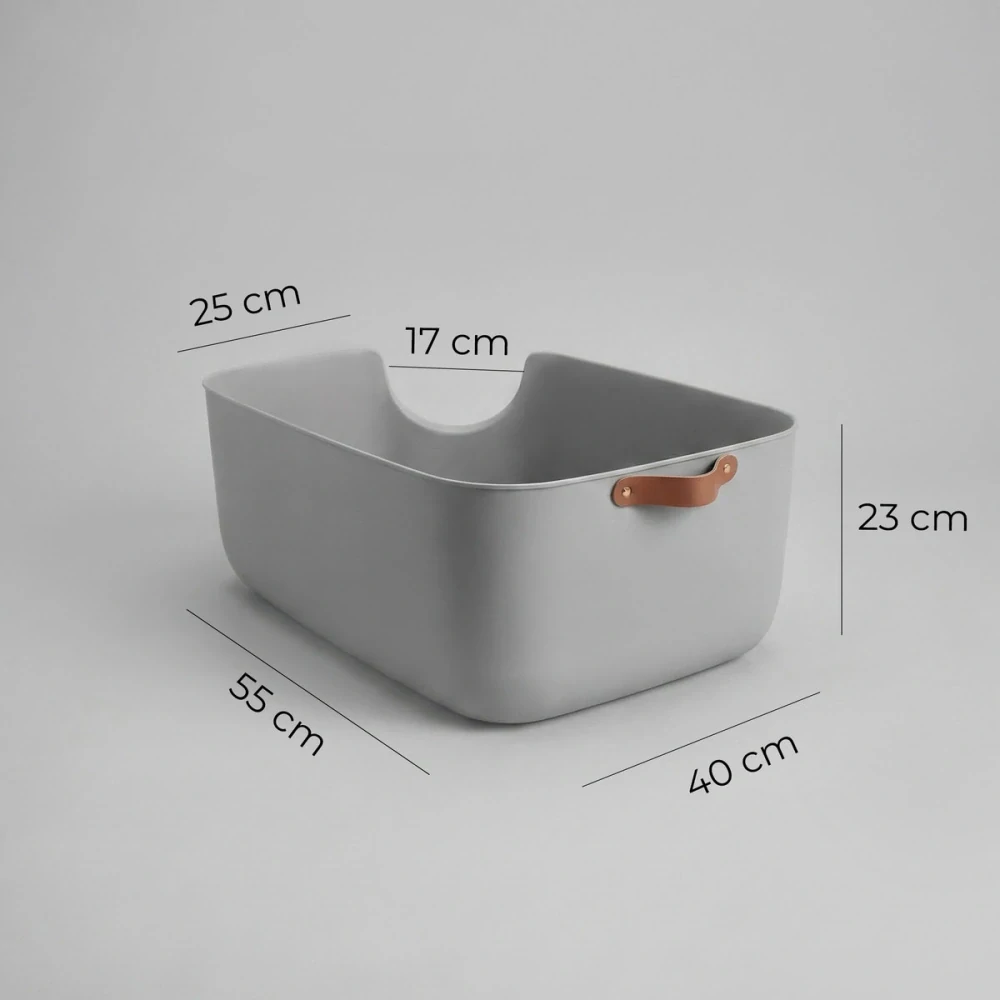 Carinio ROH otevřená toaleta pro kočky s koženou rukojetí a lopatkou - šedá