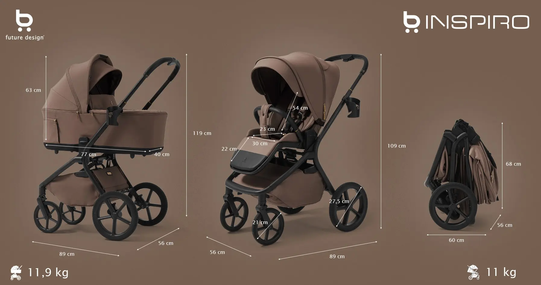 Multifunkční kočárek Future Design Inspiro 2v1 – Essential Mokka