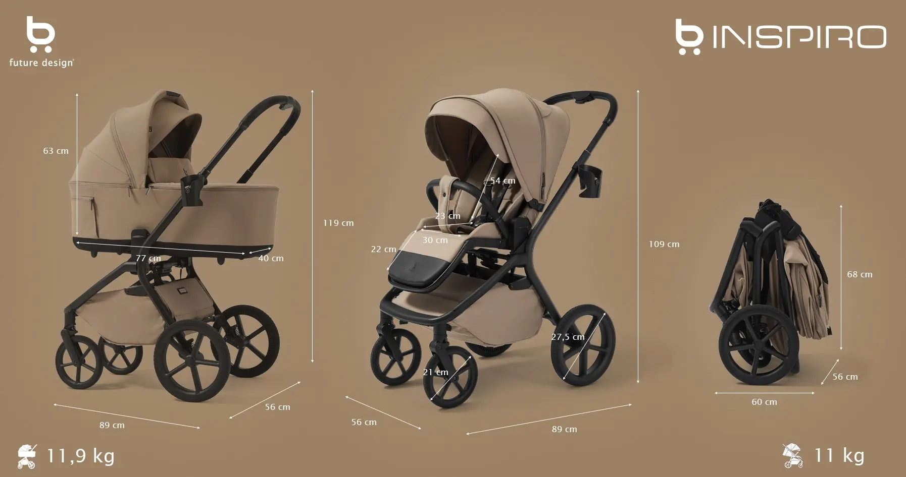 Multifunkční kočárek Future Design Inspiro 2v1 – Almond Cream