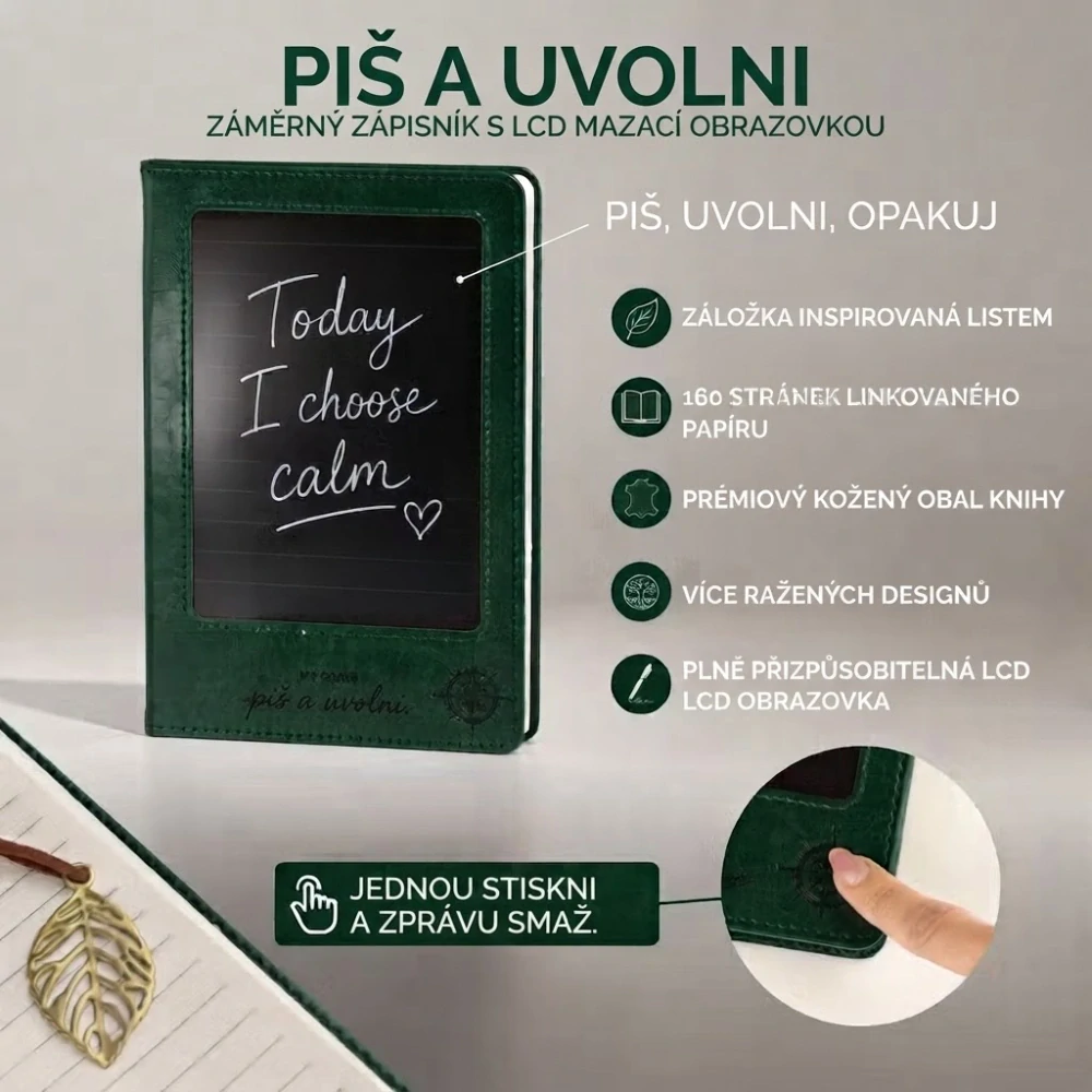 Zápisník s LCD mazací obrazovkou kožený - Černý