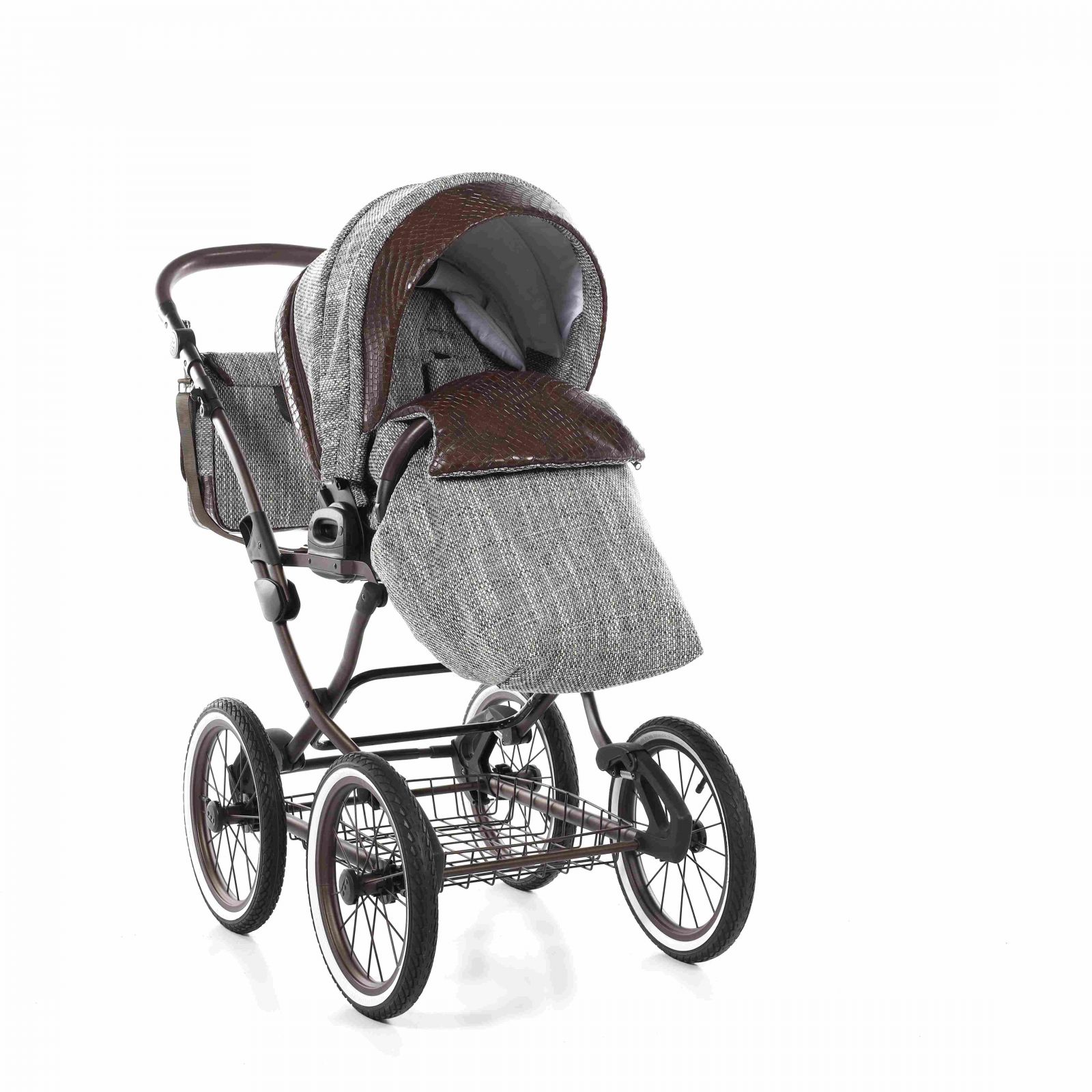 Kombinovaný luxusní kočárek Jasmíne  Camino Vintage 02H z italské kůže