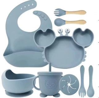 Jídelní silikonová sada 9-dílná pro děti KRAB modrá