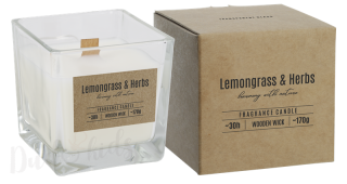 Luxusní vonná svíčka LEMONGRASS & HERBS ve čtvercové sklenici