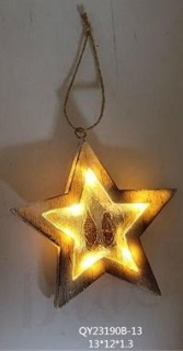 Hvězda závěsná s LED světlem 12x10cm