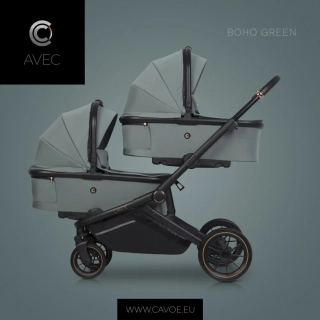 Kočárek pro dvojčata sourozenecký CAVOE Avec Boho Green