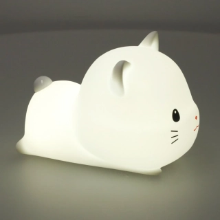 Silikonová noční lampička pro děti, napájená z USB baterie, bílá RGB, Kočička ležící