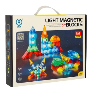Stavebnice - Svítící magnetické bloky, 64 kusů
