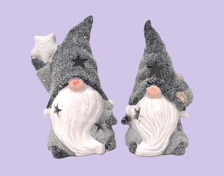 Skřítek na svíčku šedivá čepice 20x11cm - keramika