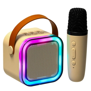 Karaoke set s mikrofonem + přenosný BLUETOOTH USB LED reproduktor, béžová
