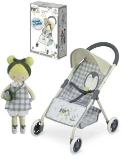 Dětský kočárek pro panenku + hadrová panenka set