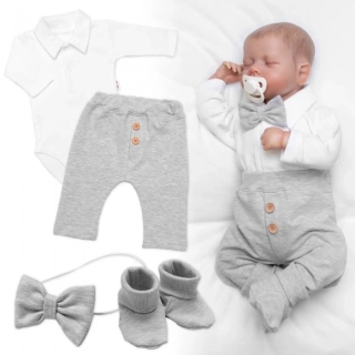Kojenecká společenská sada pro chlapečky Baby Elegán - šedý melír vel.74